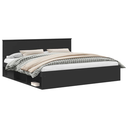 Bed Frame with Headboard Black 200 x 200 cm Solid Pine Wood