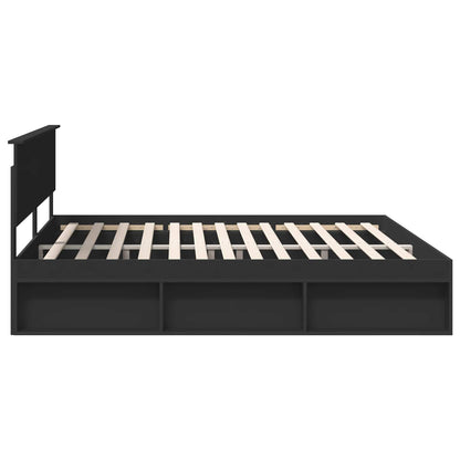 Bed Frame with Headboard Black 200 x 200 cm Solid Pine Wood