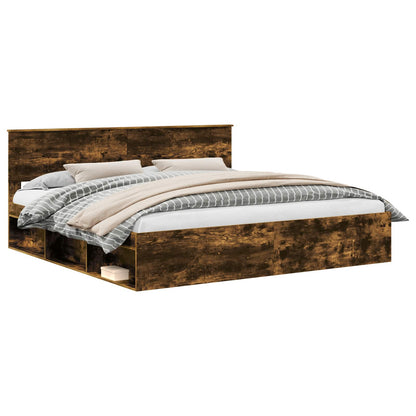 Bed Frame Smoked Oak 200 x 200 cm Solid Pine Wood