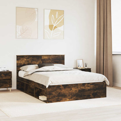 Bed Frame Smoked Oak 140 x 200 cm Solid Pine Wood