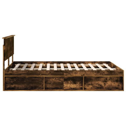 Bed Frame Smoked Oak 140 x 200 cm Solid Pine Wood