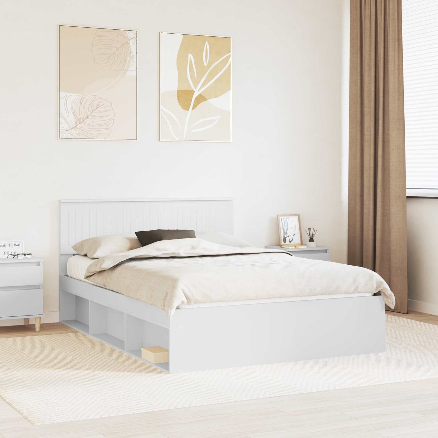 Bed Frame with Headboard White 140 x 190 cm Solid Pine Wood
