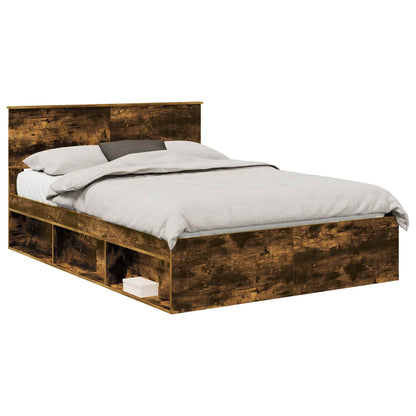 Bed Frame Smoked Oak 140 x 190 cm Solid Pine Wood