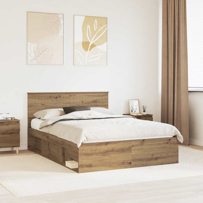 Bed Frame Artisian Oak 140 x 190 cm Solid Pine Wood