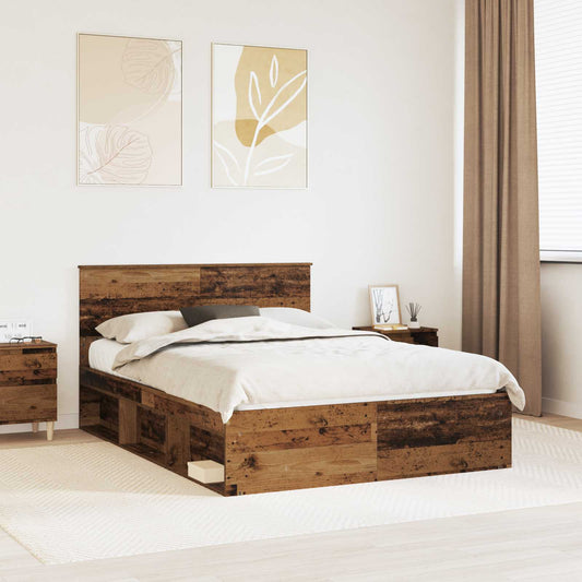 Bed Frame with Headboard Old Wood 135 x 190 cm Solid Pine Wood