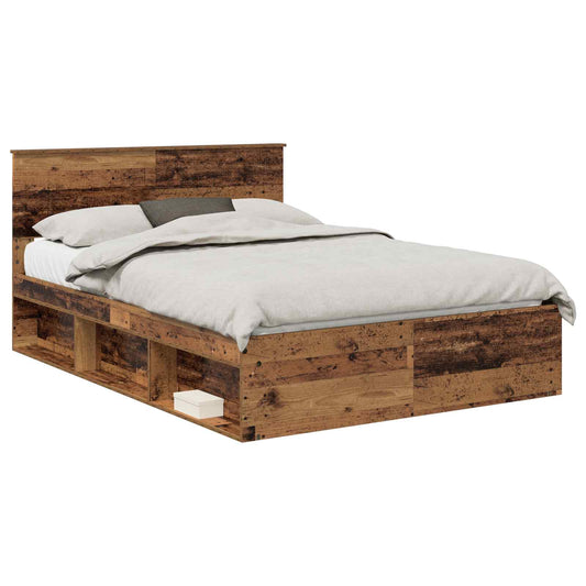 Bed Frame with Headboard Old Wood 135 x 190 cm Solid Pine Wood