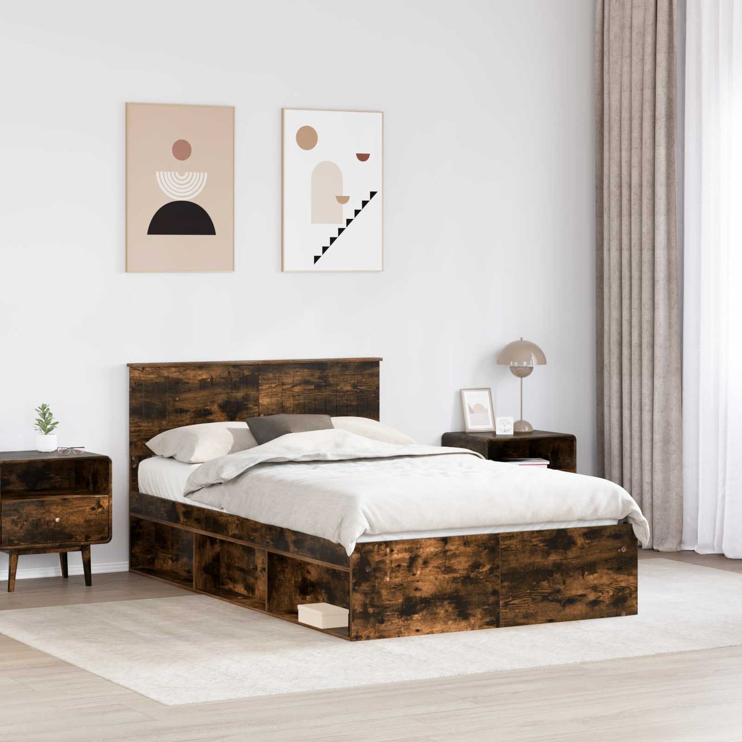 Bed Frame Smoked Oak 120 x 200 cm Solid Pine Wood