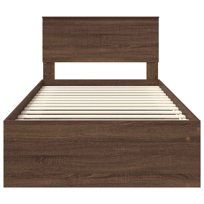 Bed Frame with Headboard Brown Oak 100 x 200 cm Solid Pine Wood