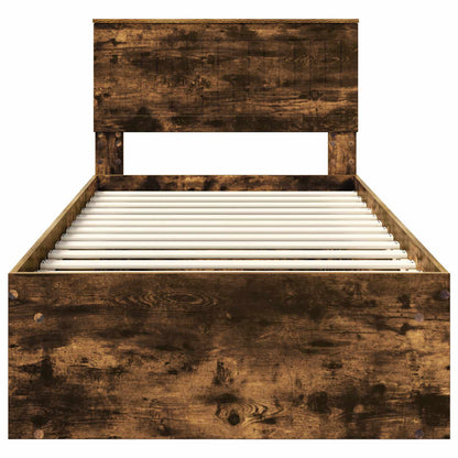 Bed Frame with Headboard Smoked Oak 90 x 200 cm Solid Pine Wood