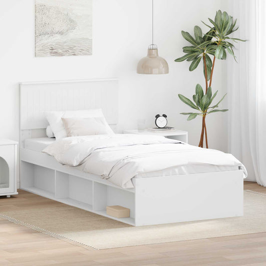 Bed Frame with Headboard White 90 x 190 cm Solid Pine Wood
