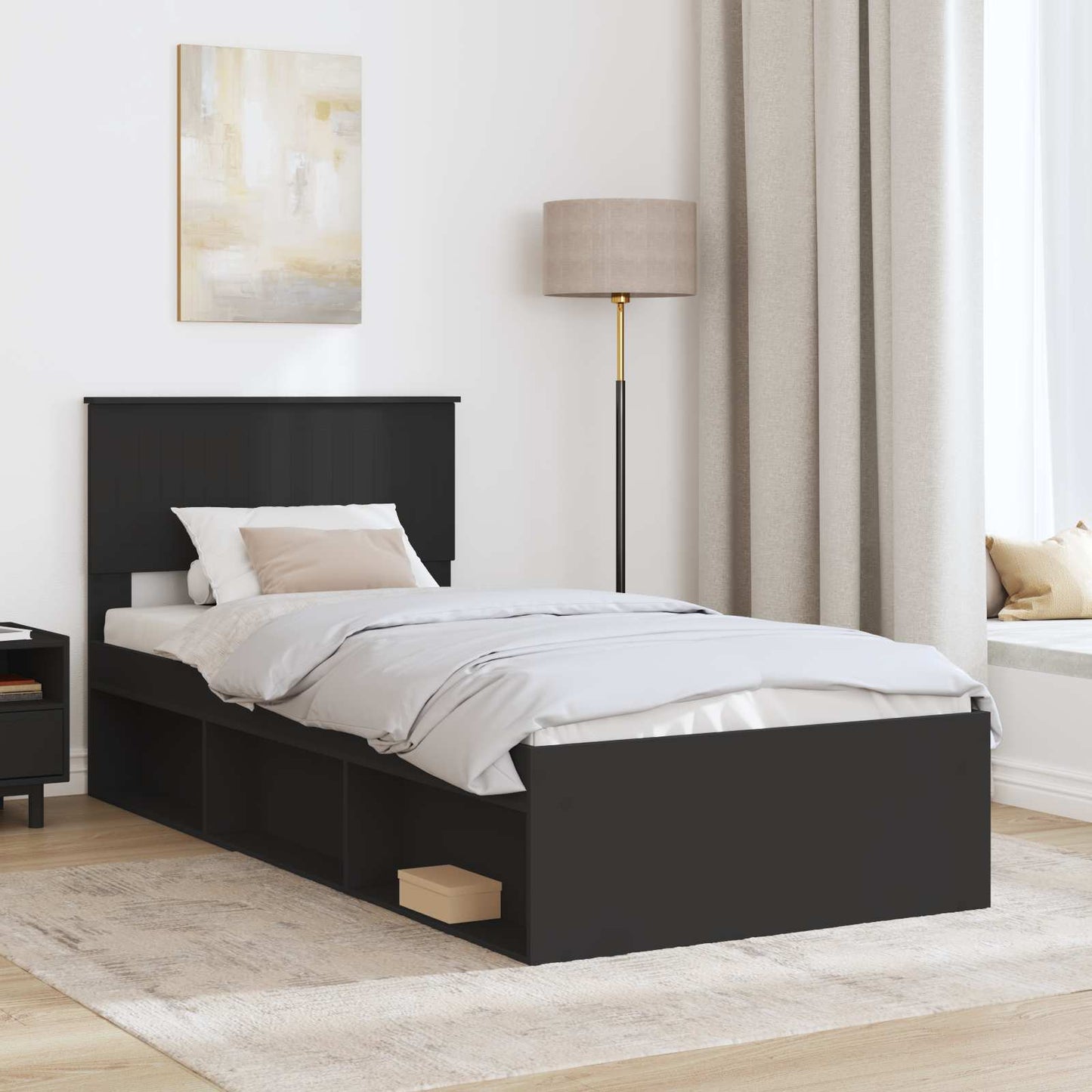 Bed Frame with Headboard Black 90 x 190 cm Solid Pine Wood