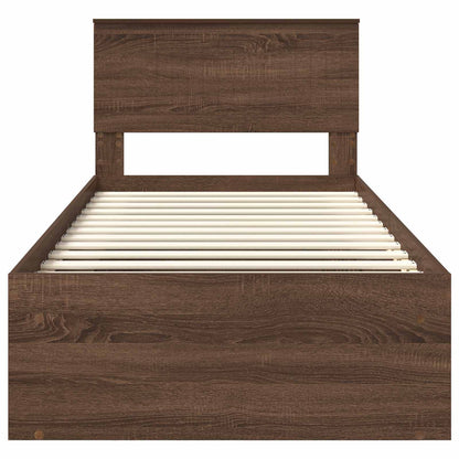 Bed Frame with Headboard Brown Oak 90 x 190 cm Solid Pine Wood
