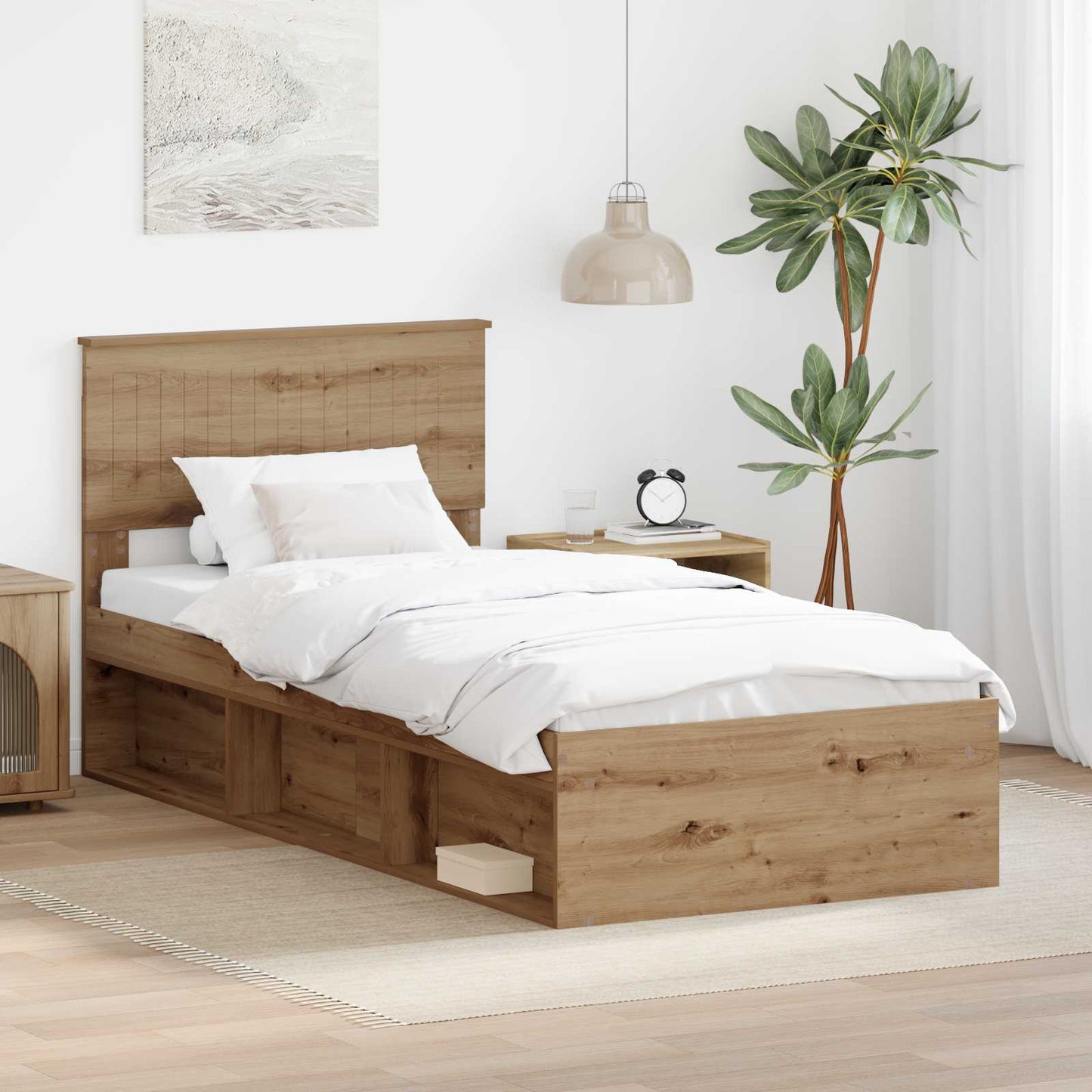 Bed Frame Artisian Oak 90 x 190 cm Solid Pine Wood