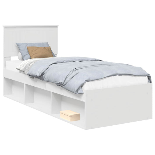 Bed Frame with Headboard White 75 x 190 cm Solid Pine Wood