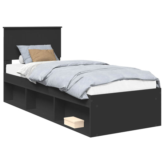 Bed Frame with Headboard Black 75 x 190 cm Solid Pine Wood