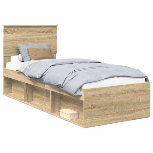 Bed Frame with Headboard Sonoma Oak 75 x 190 cm Solid Pine Wood