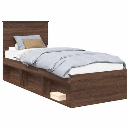 Bed Frame with Headboard Brown Oak 75 x 190 cm Solid Pine Wood