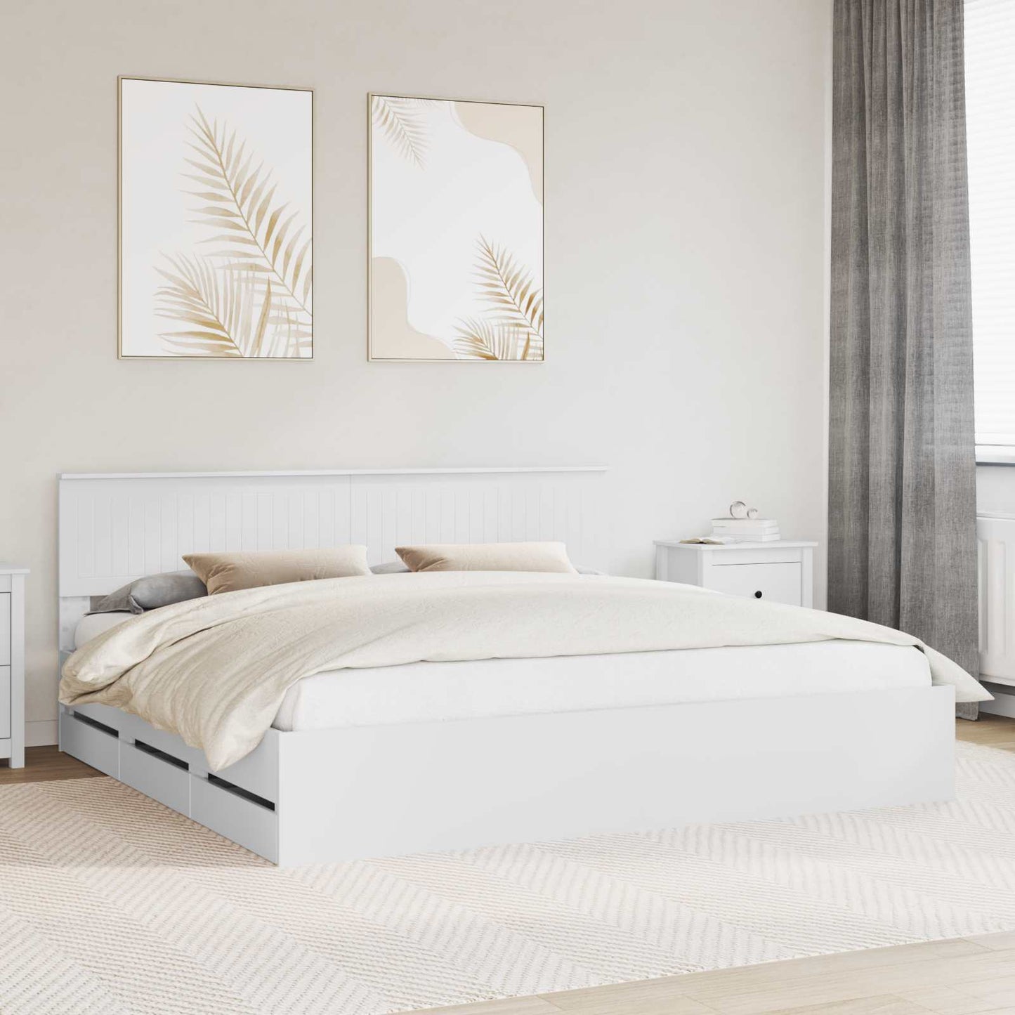 Bed Frame with Drawer White 200 x 200 cm Engineer Wood