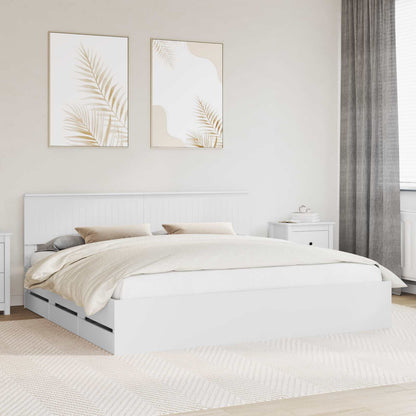 Bed Frame with Drawer White 200 x 200 cm Engineer Wood