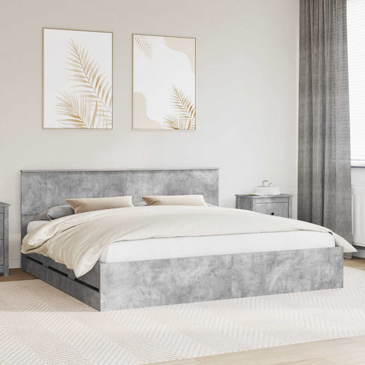 Bed Frame with Drawer Concrete Grey 200 x 200 cm Engineer Wood