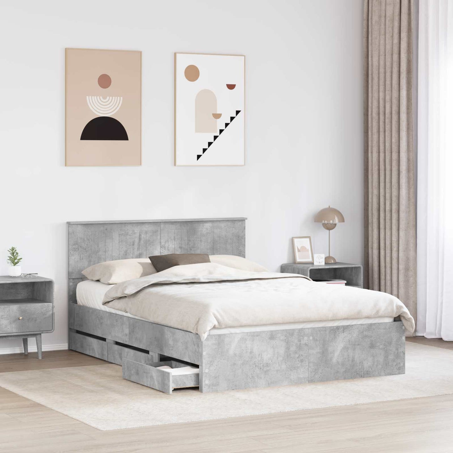 Bed Frame with Drawer Concrete Grey 140 x 200 cm Engineer Wood