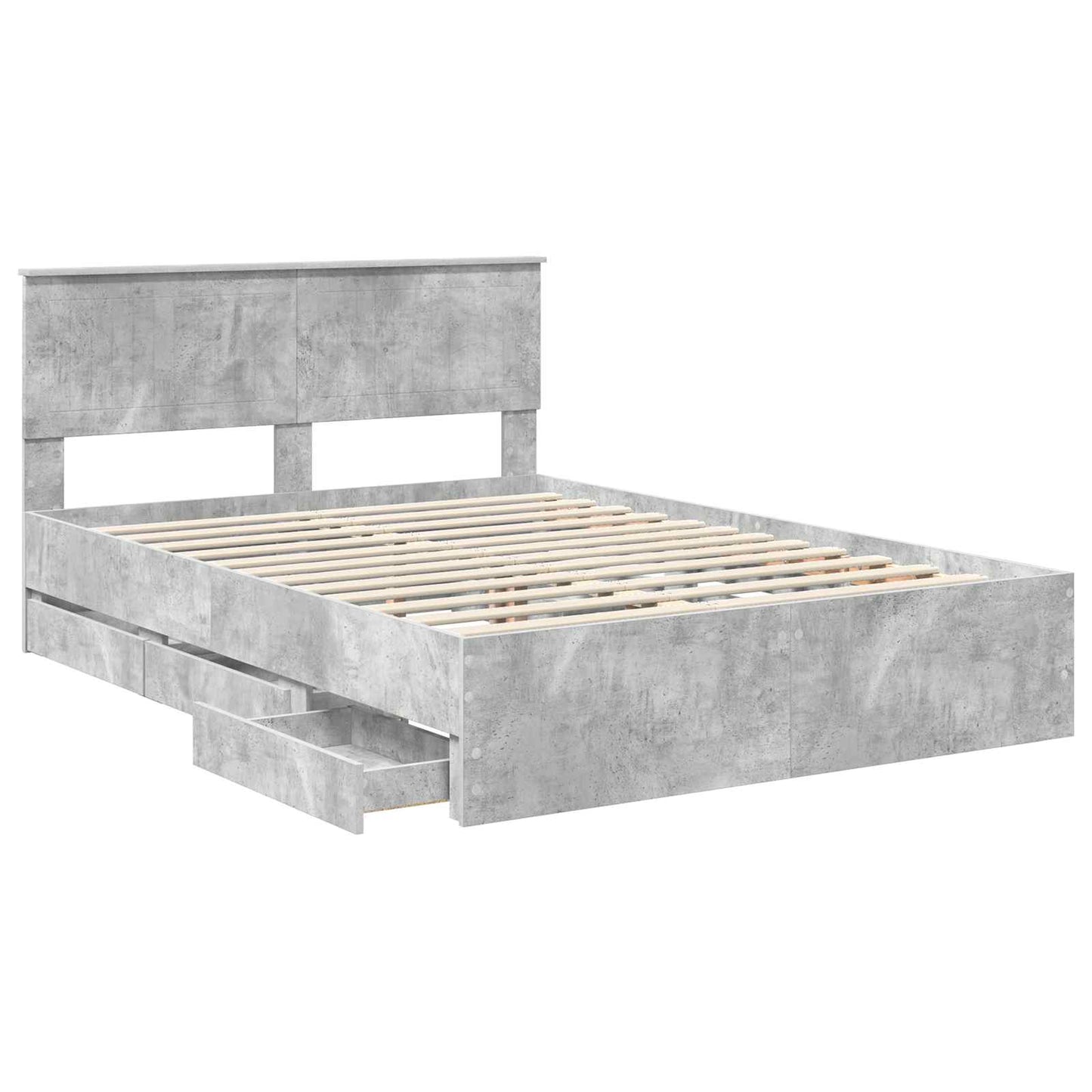 Bed Frame with Drawer Concrete Grey 140 x 200 cm Engineer Wood