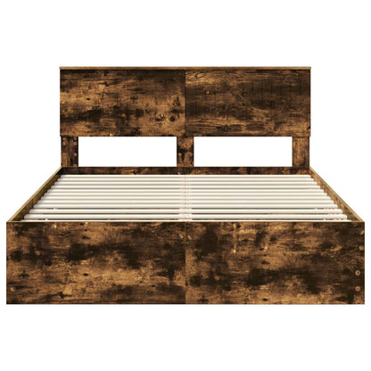 Bed Frame with Drawer Smoked Oak 140 x 200 cm Engineer Wood