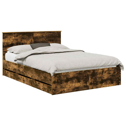 Bed Frame with Drawer Smoked Oak 140 x 190 cm Engineer Wood