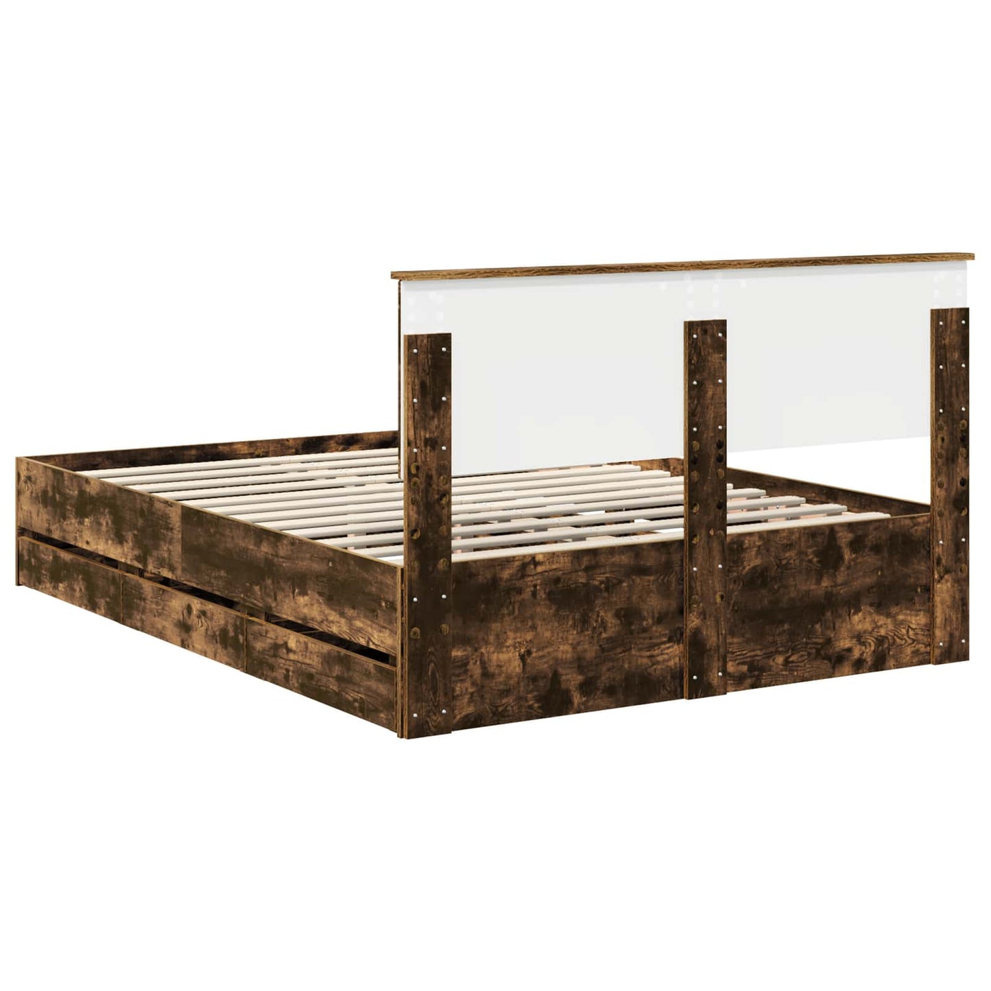 Bed Frame with Drawer Smoked Oak 140 x 190 cm Engineer Wood