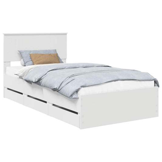 Bed Frame with Drawer White 100 x 200 cm Engineer Wood