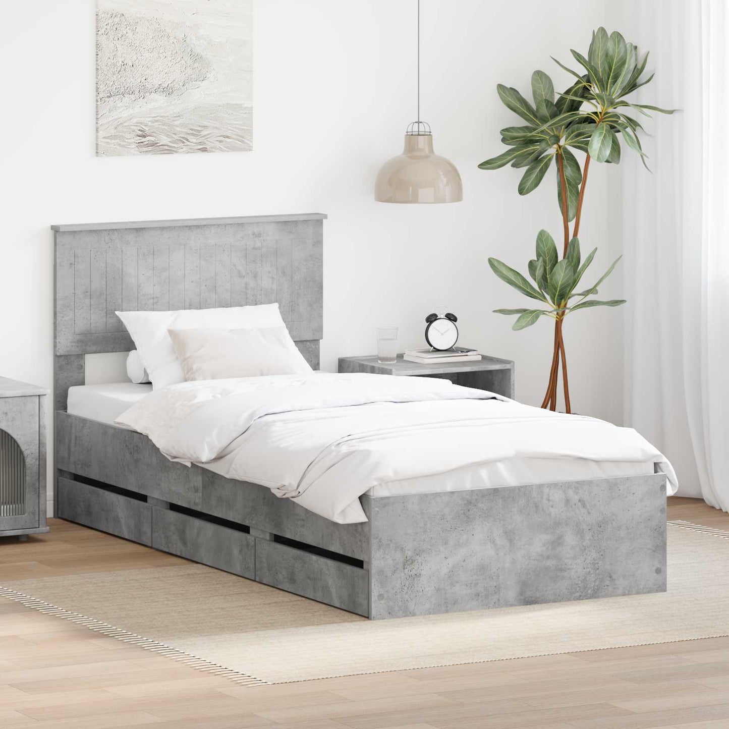 Bed Frame with Drawer Concrete Grey 90 x 200 cm Engineer Wood