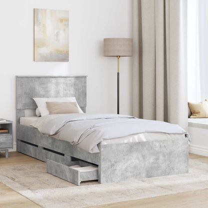 Bed Frame with Drawer Concrete Grey 90 x 200 cm Engineer Wood