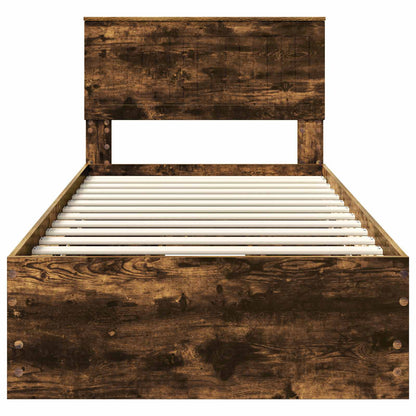 Bed Frame with Drawer Smoked Oak 90 x 200 cm Engineer Wood