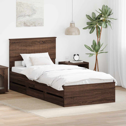 Bed Frame with Drawer Brown Oak 90 x 200 cm Engineer Wood