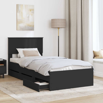Bed Frame with Drawer Black 90 x 190 cm Engineer Wood