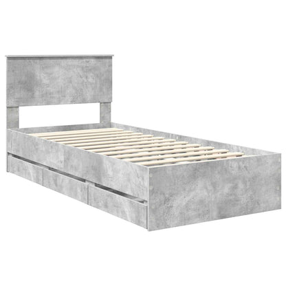 Bed Frame with Drawer Concrete Grey 90 x 190 cm Engineer Wood