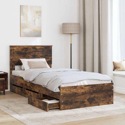 Bed Frame with Drawer Smoked Oak 90 x 190 cm Engineer Wood