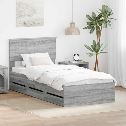 Bed Frame with Drawer Grey Sonoma 90 x 190 cm Engineer Wood