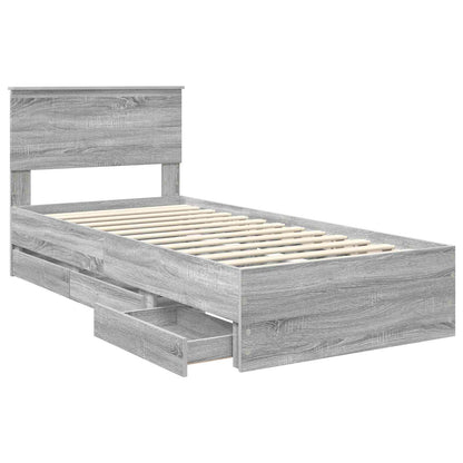 Bed Frame with Drawer Grey Sonoma 90 x 190 cm Engineer Wood