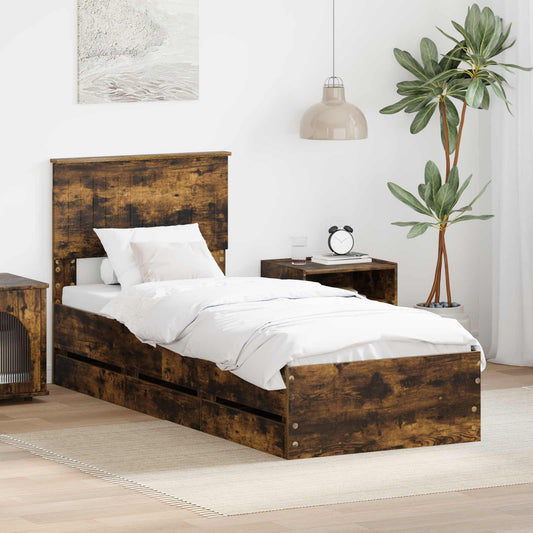 Bed Frame with Drawer Smoked Oak 75 x 190 cm Engineer Wood
