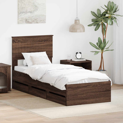 Bed Frame with Drawer Brown Oak 75 x 190 cm Engineer Wood