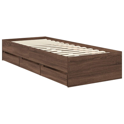 Bed Frame with Drawer Brown Oak 75 x 190 cm Engineer Wood