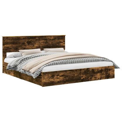 Storage Bed with Drawer Smoked Oak 180 x 200 cm Engineered Wood