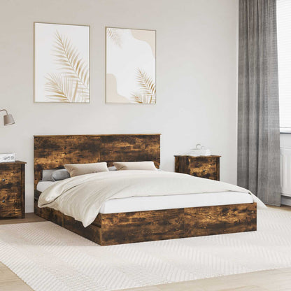 Storage Bed with Drawer Smoked Oak 160 x 200 cm Engineered Wood