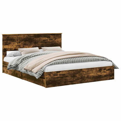 Storage Bed with Drawer Smoked Oak 160 x 200 cm Engineered Wood