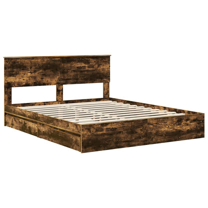 Storage Bed with Drawer Smoked Oak 160 x 200 cm Engineered Wood