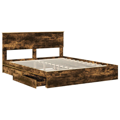 Storage Bed with Drawer Smoked Oak 160 x 200 cm Engineered Wood