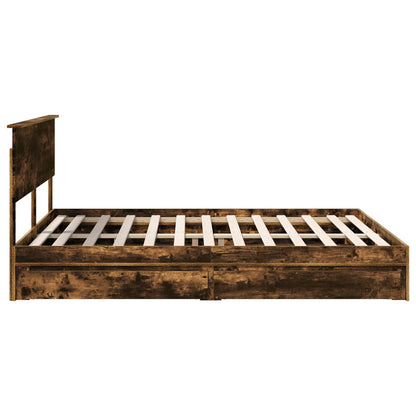 Storage Bed with Drawer Smoked Oak 160 x 200 cm Engineered Wood
