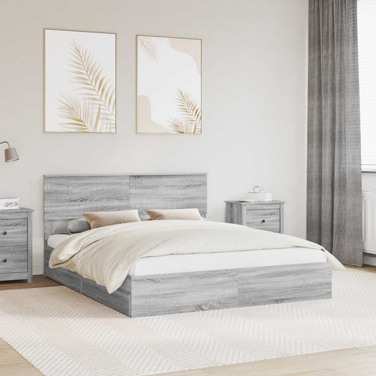 Storage Bed Adjustable Grey Sonoma 160 x 200 cm Engineered Wood