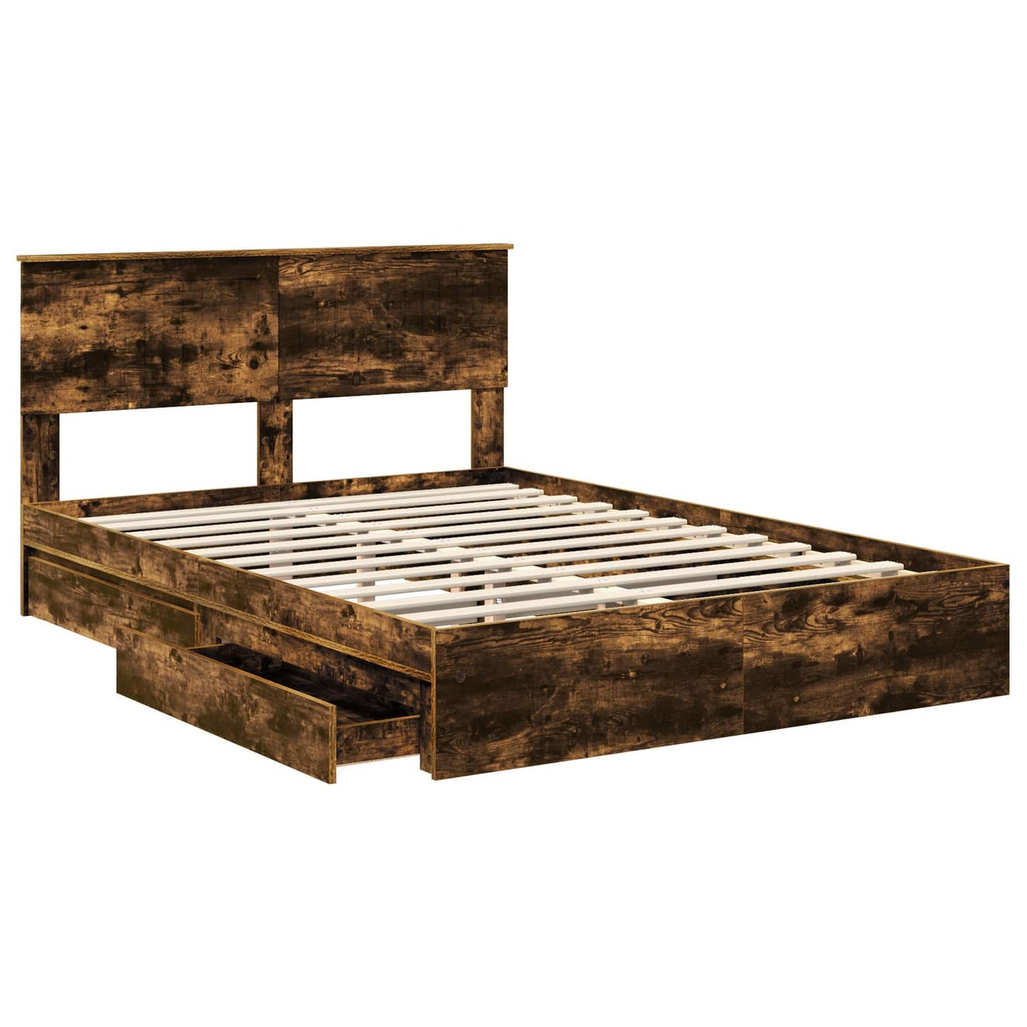 Storage Bed with Drawer Smoked Oak 135 x 190 cm Engineered Wood